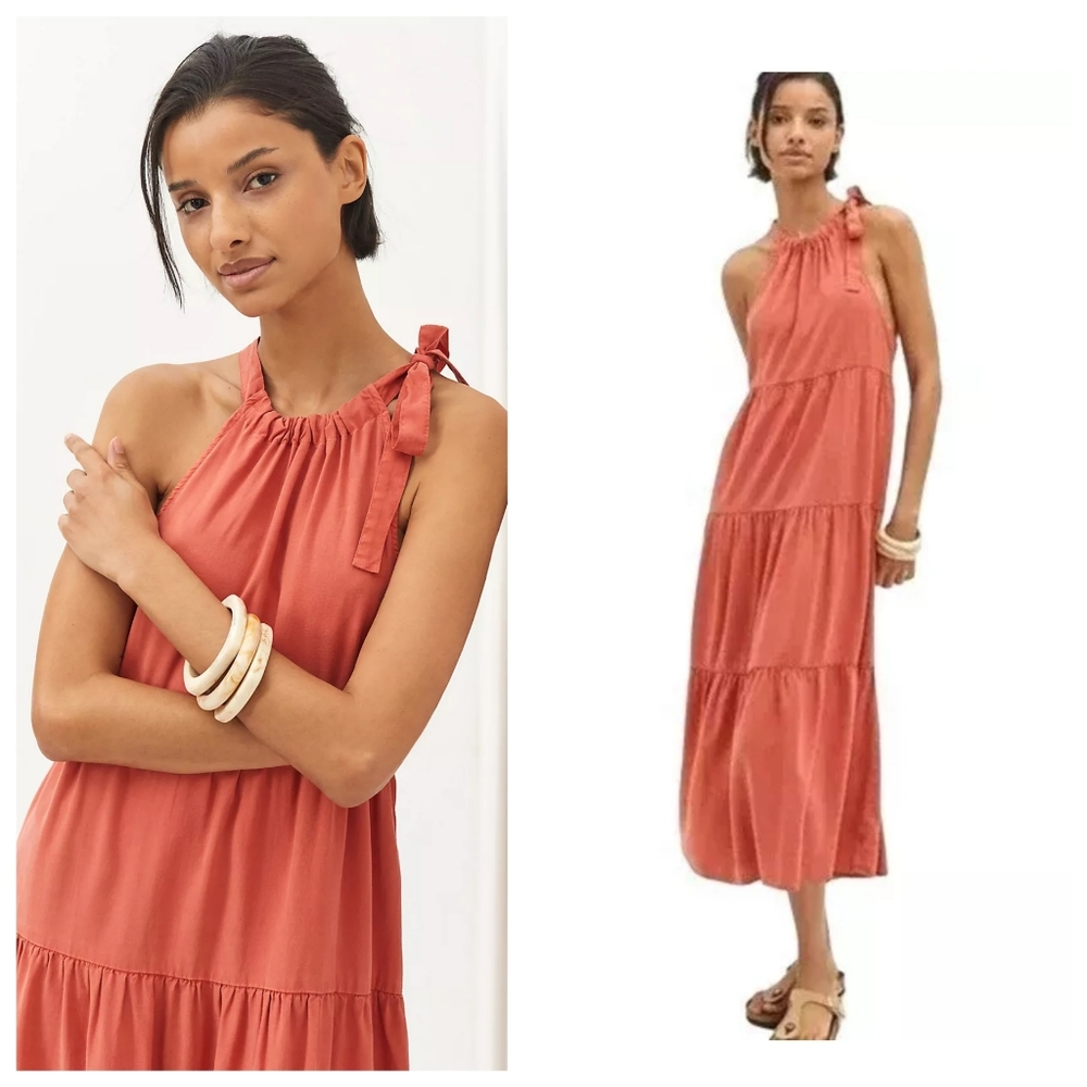 Cloth & Stone Tiered Halter Midi Dress Small